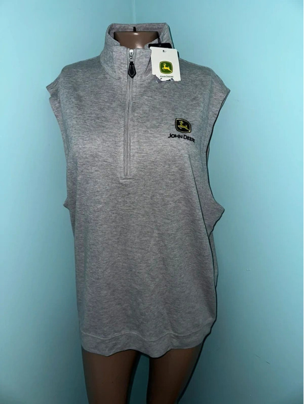 John Deere Grey Quarter-Zip M Farmer Vest NWT